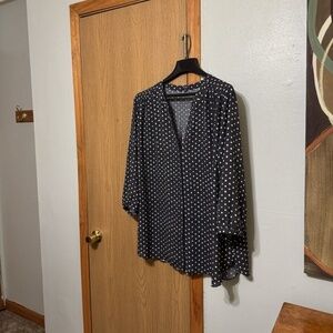 NYDJ Size 3X Multi-Color w/Polka Dots 3/4 Sleeve Button-Front V-Neck Blouse